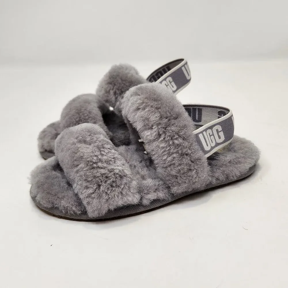 Ugg Oh Yeah Gray Shearling Slingback Slippers Toddle Size 9 Slip On Fuzzy